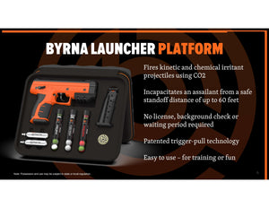 Byrna Launcher Platform - The Byrna SD (Self Defense) is the successor of the Byrna HD. It has been re-engineered for optimal performance. Powered by compressed air (CO2), the Byrna SD shoots .68 caliber round kinetic and/or chemical irritant projectiles 